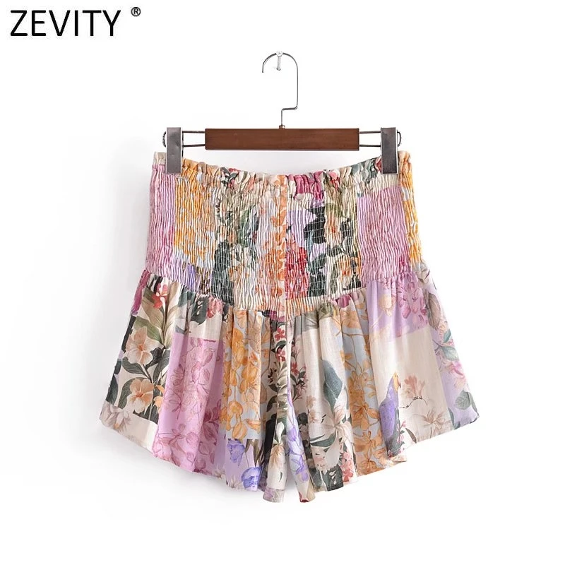 

Zevity Women Sweet Floral Print Summer Skirts Shorts Ladies Streetwear Chic Elastic Waist Lace Up Pleats Pantalone Cortos P1257