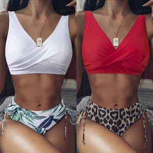 Бикини с завышенной талией и эффектом пуш-ап, Леопардовый купальник на резинке, сексуальные бикини с регулируемым ремешком, женский купальник, 2021