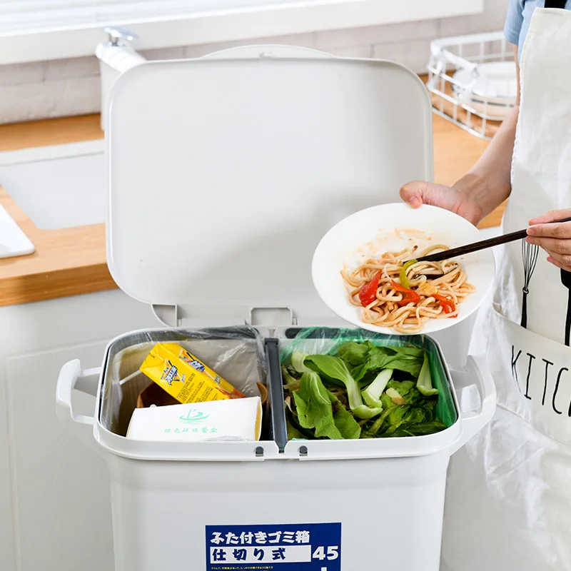 Kitchen Trash Can Recycle Bin Sorting Household Dry And Wet Separation Waste Classification Rubbish with wheel | Дом и сад