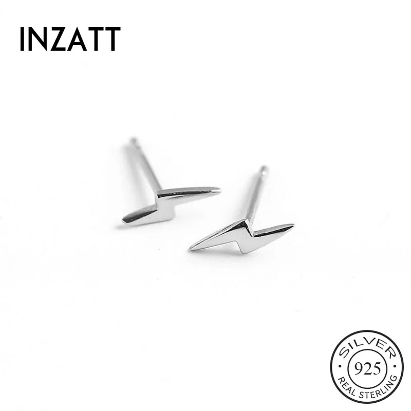 

INZATT Real 925 Sterling Silver Lightning Stud Earrings For Fashion Women Party Fine Jewelry Minimalist Punk Accessories Gift