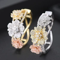 mirco paved cubic zirconia charm blooming flowers shiny hoop earrings for women bridal wedding important occasion jewelry