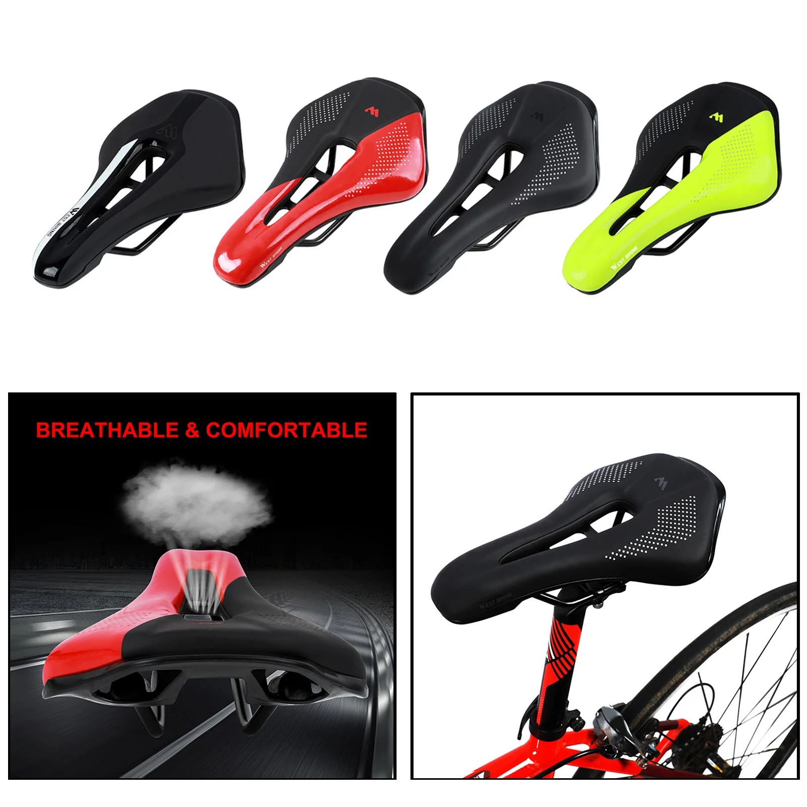 

Padded Road Bike Saddle Seat PU Leather Breathable Waterproof Exercise Bike Lightweight Cycling Accs