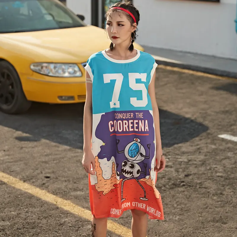 Длинное платье-футболка женские летние топы Mujer спортивные 2022 забавные