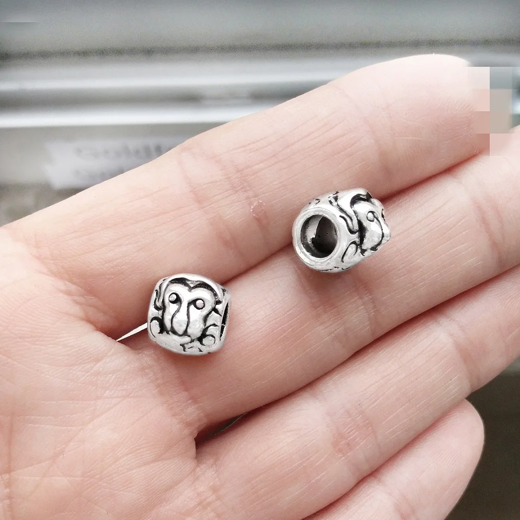 

spacer beads for jewelry making animal monkey diy silver jewellery accessories metal bracelets parts 5mm round large hole 50pcs