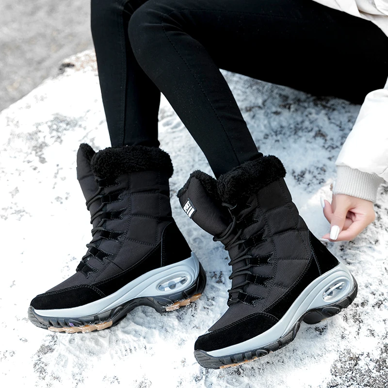 

Moito Women Walking shoes Boots Winter Keep Warm Quality Mid-Calf Snow Boots Ladies Lace-up Comfortable Waterproof Booties women