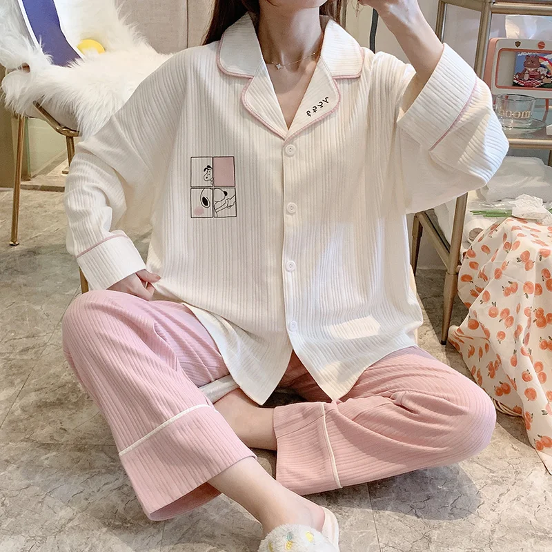 

Pure Cotton Cardigan Pajamas Women's Spring and Autumn Korean Style Thin Long-Sleeve Suit Sweet Cute Handshake Dog Casual