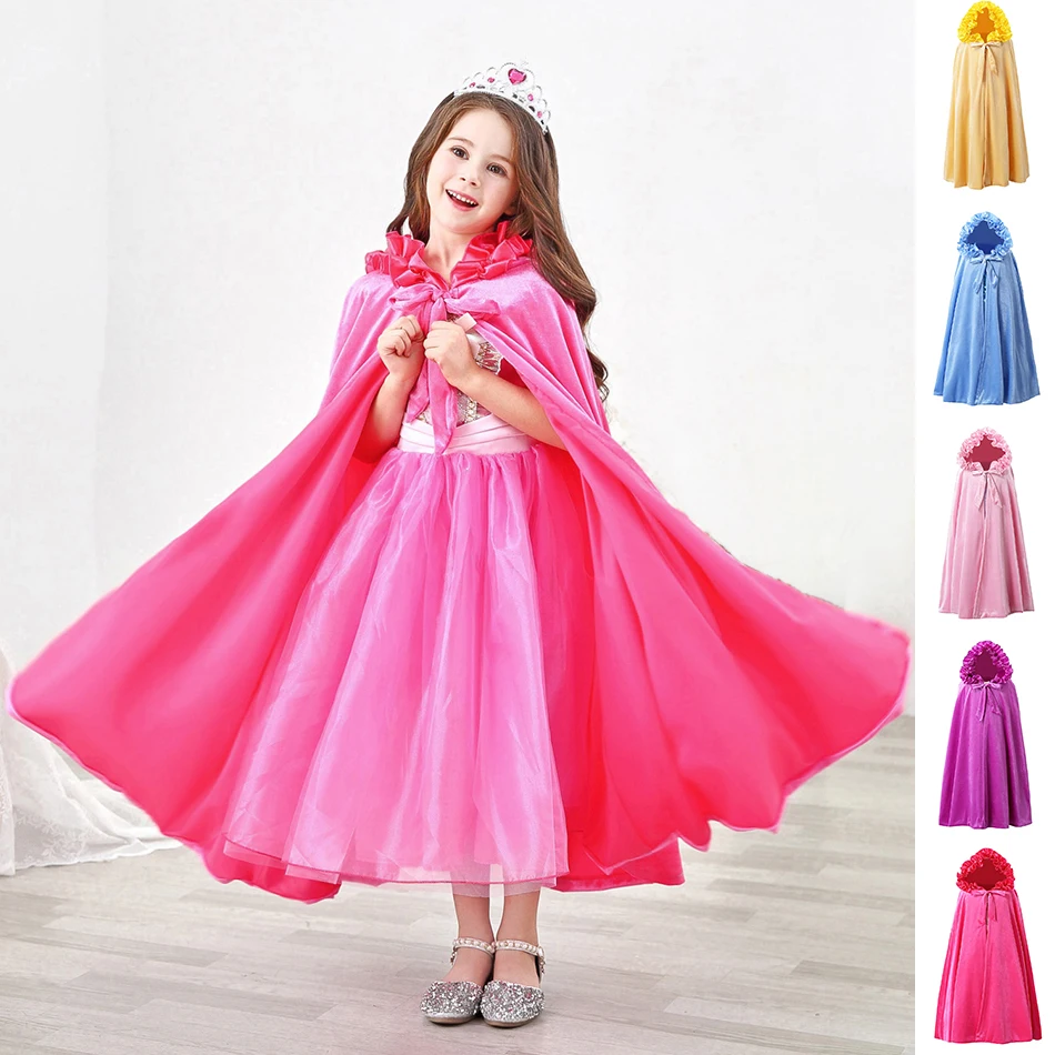 Накидка принцессы велюровая с капюшоном для девочек 5 цветов|Тренч| |