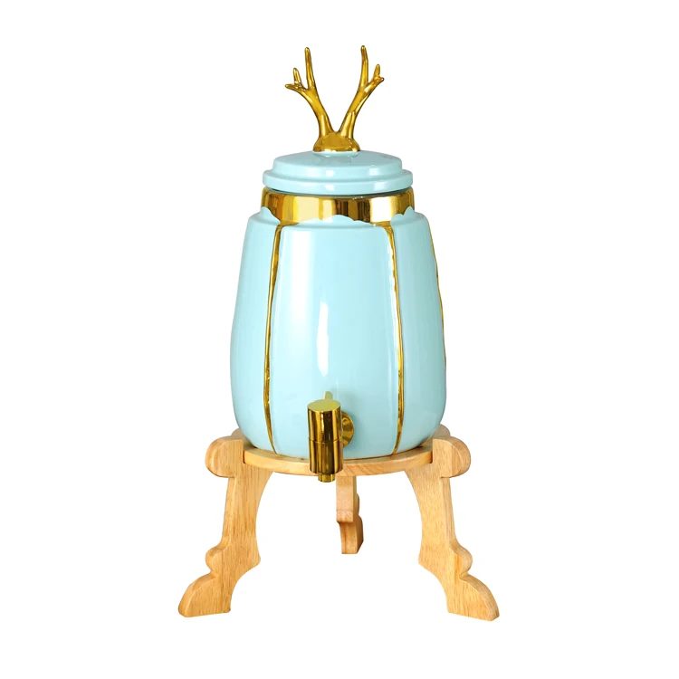 

3L Ceramic Water Pitcher With Tap Cups Nordic Gold Plating Deer Head Household Tea Set Heat Resistant Drinking Barrel