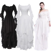 women gothic long dress off shoulder maxi flare sleeve retro evening fairy party
