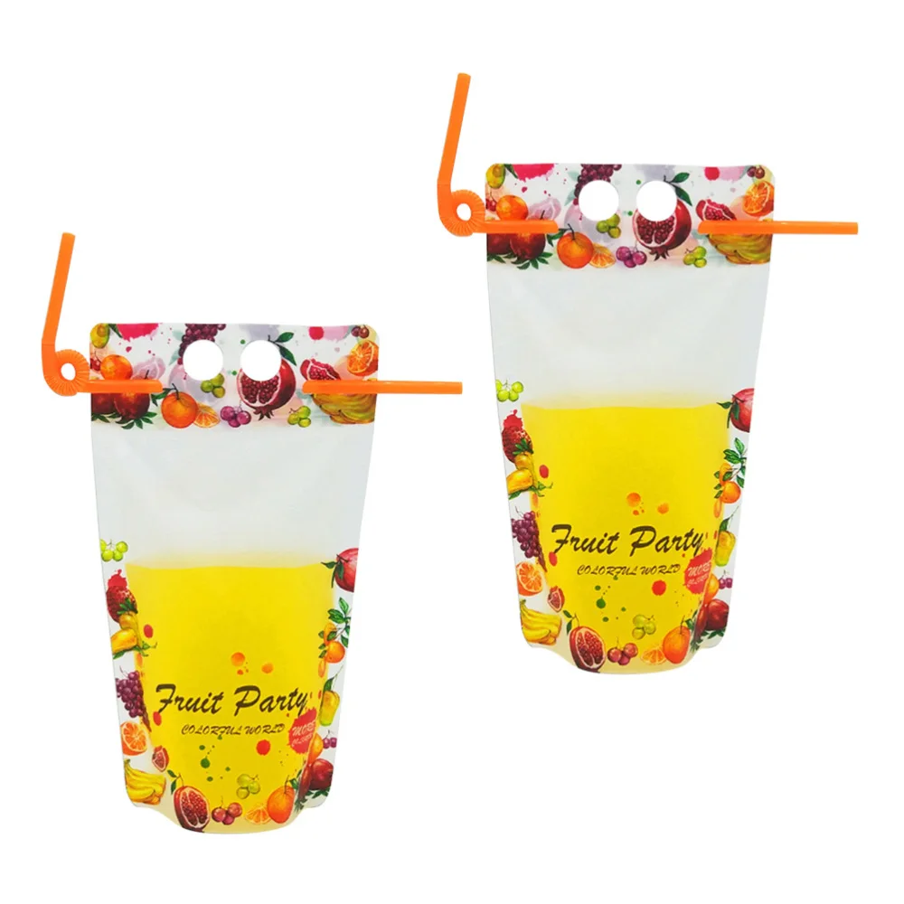 

100pcs Transparent Drink Bag Disposable Beverage Squeeze Pouches Portable Pouch with Art Straw (500ml, 50pcs Pouch and 50p