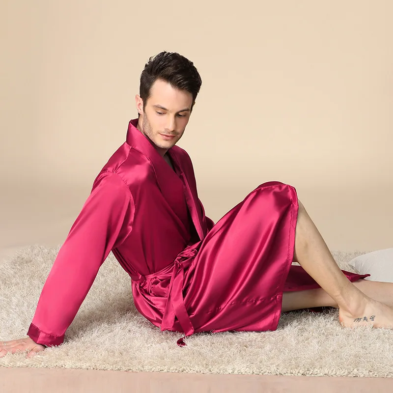 

Satin robes for men Silk Kimono robe Long Sleeve Bathrobe Dressing Gown plus size Sleepwear