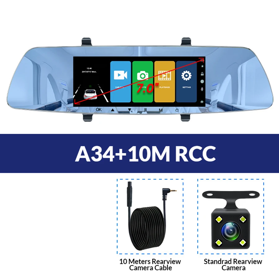 A34-10M RCC E-ACE Автомобильный видеорегистратор FHD 1080P зеркало заднего вида g-сенсор видеорегистратор ночного видения видеорегистратор Двойной объектив Автомобильная камера с объективом заднего вида - Название цвета: A34-10M RCC