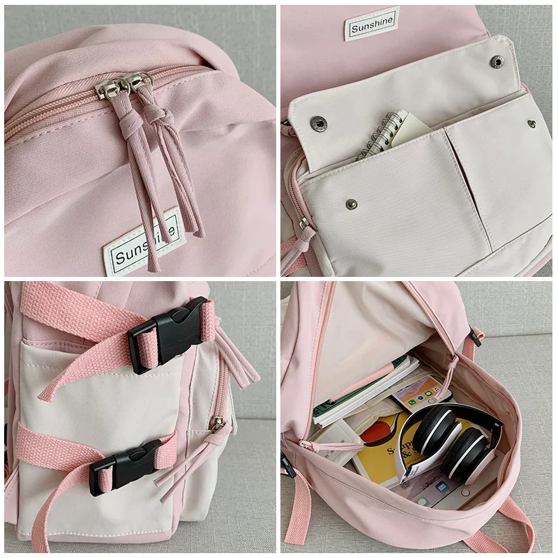 

Stitching contrast women's backpack Fashion Harajuku cute student nylon school bag Kawaii girl travel Backpack female