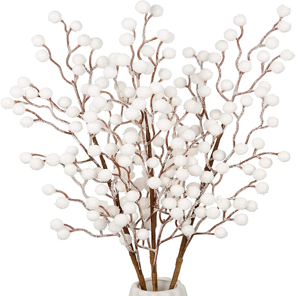 

1Pcs Artificial White Berries Stems Christmas Berry Branches For Flowers Arrangements&Home DIY Crafts Fake Snow Tree Decorations