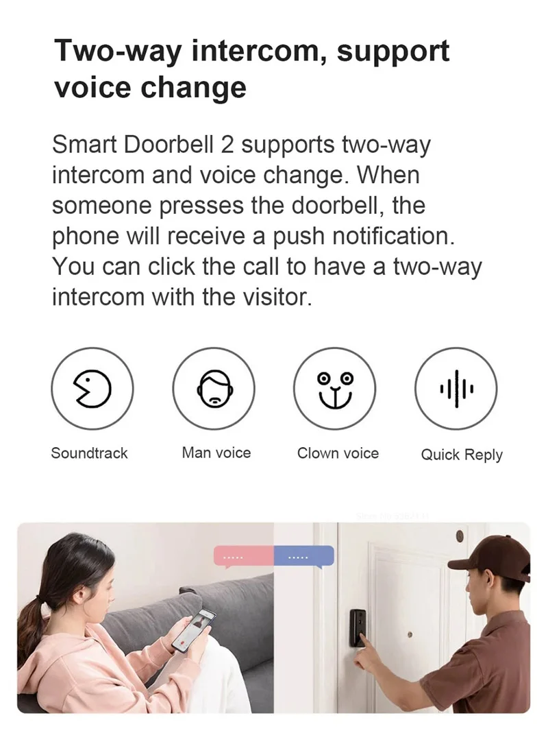 Xiaomi Mijia Smart Video Doorbell 2 AI Remote Monitor HD Infrared Night Vision Motion Detection Two-Way Intercom Video Doorbell