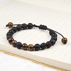 Браслет из лавового камня для мужчин и женщин, регулируемый плетеный браслет с бусинами в форме тигрового глаза, исцеляющая парная бижутерия из натурального камня