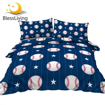 BlessLiving Baseball Bed Set Balls Sports Duvet Cover Stars Blue Bedding Set for Teens Kids Soccer Football Bedspreads Dropship 1
