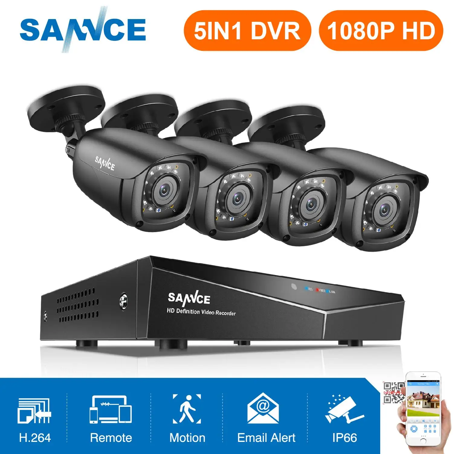 SANNCE 8CH HD 108P CCTV система 1080P HDMI выход CCTV DVR 1080P камеры безопасности ИК ночной водонепроницаемый комплект наблюдения