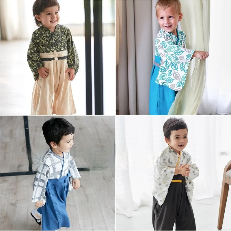 

Children Japanese Kimono Yukata Girl Boy Pajamas Bathrobes Jumpsuit Sleepwear Kids Underwear Baby Rompers Korean Hanbok Pyjamas