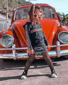 Костюм из двух предметов для девочек, с леопардовым принтом, с капюшоном и короткой юбкой