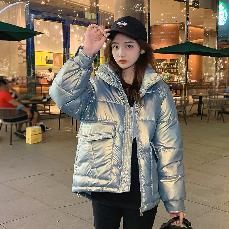 

Женская Стеганая теплая парка, короткая стильная зимняя хлопковая куртка в Корейском стиле 2021 с воротником-стойкой, женские модные пуховик...