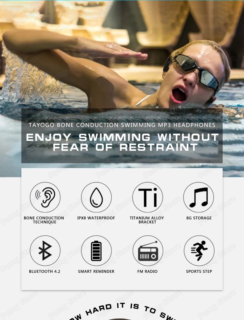 Tayogo Bluetooth костная проводимость водонепроницаемый MP3 HIFI наушники mp3 плеер с радио FM bluetooth шагомер для плавания спорта