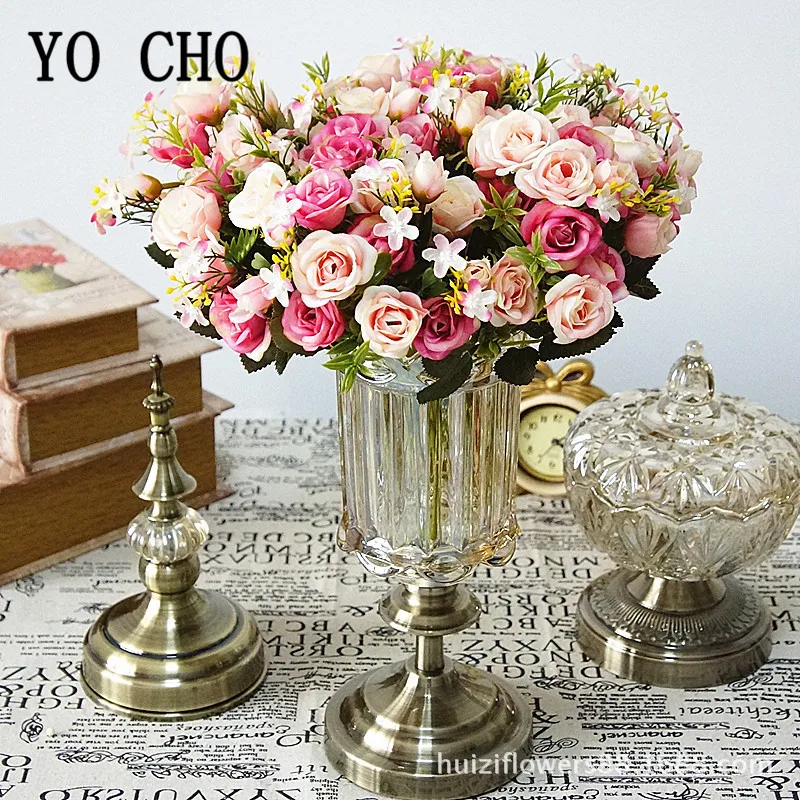 

YO CHO 10 Heads Fake Rose Artificial Silk Flower DIY Bouquet Party Home Wedding Table Decor Flower Arrangement Mini Rose Flowers