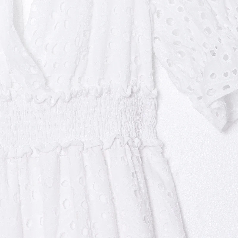 

SISPELL Puff Short Sleeve Dresses For Female V Neck Backless Lace Up Bowknot High Waist Slimming Ruched Women's Elegant Dress