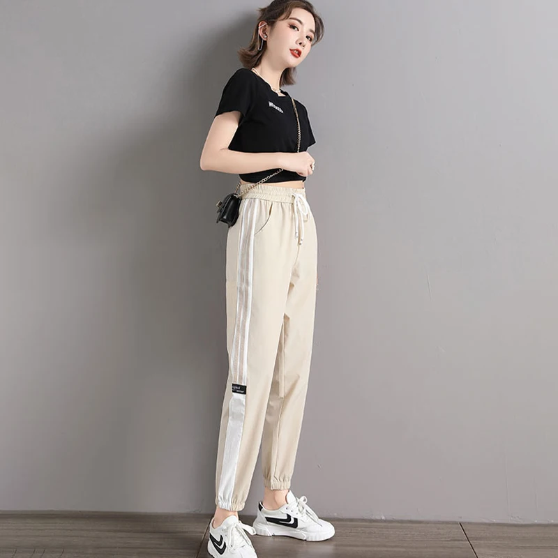 Новинка женские брюки Осенние полосатые спортивные Свободные повседневные