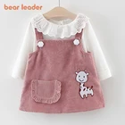 Платье для маленьких девочек Bear Leader, комплект из 2 предметов: футболка, топ, мультяшное платье с жирафом, одежда для маленьких принцесс, костюм с длинным рукавом для девочек