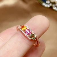 black angel 925 sterling silver inlaid rainbow color tourmaline zircon ring women plated rose gold wedding jewelry accessories