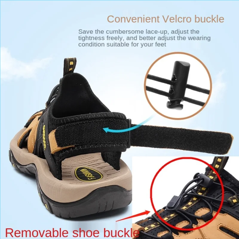

Summer Men's Amphibious Beach Shoes Outdoor Sandals New Casual Leather Mountain Shoes 38-48 Large Size Hiking Shoes