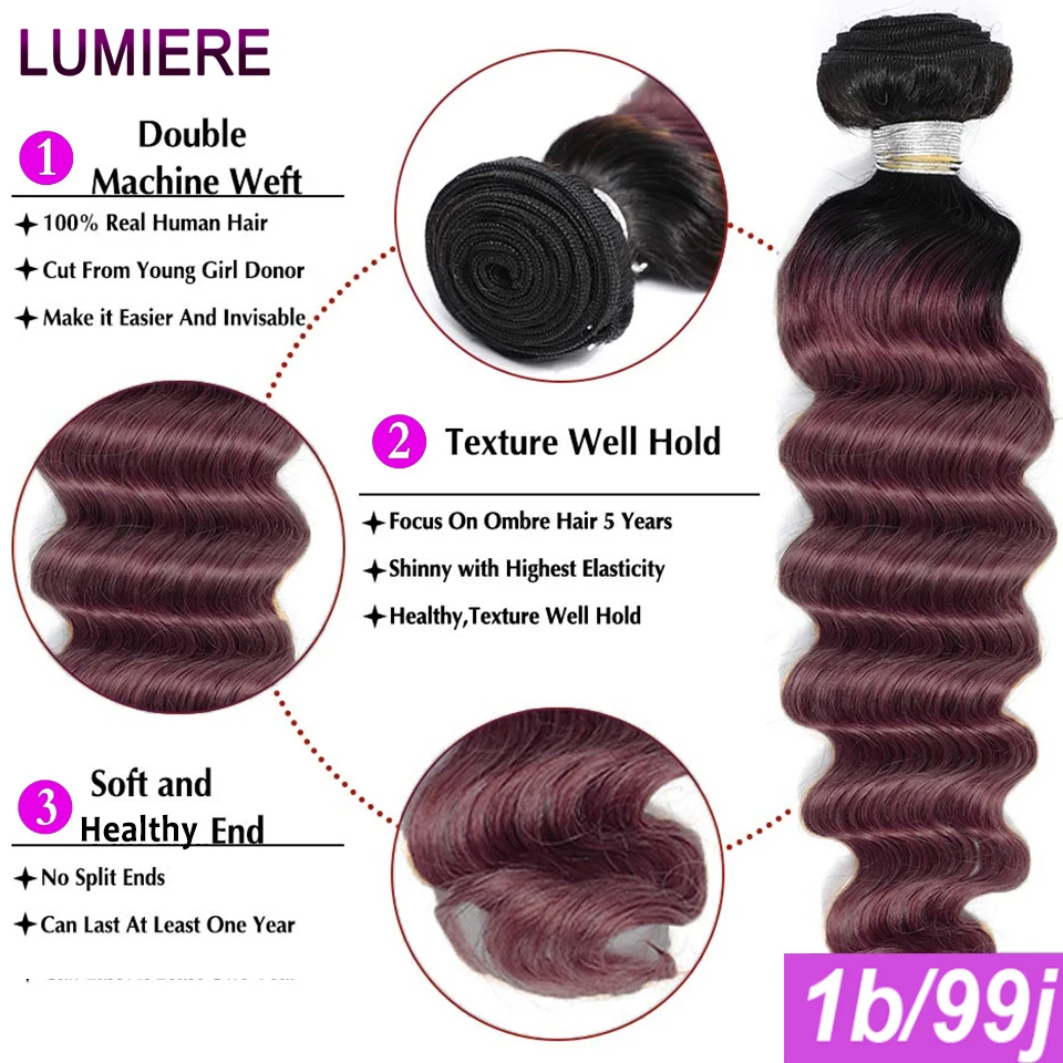 Ombre Loose Deep Wave Bundles with Closure Peruvian Hair Frontal Remy 100% Human Clousure Lumiere | Шиньоны и парики