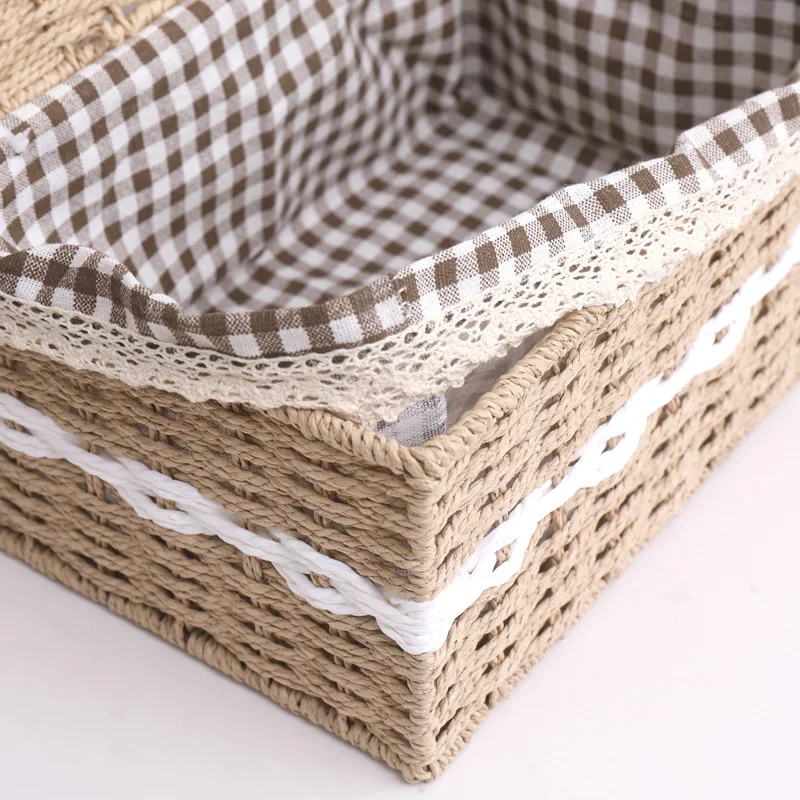 

Household Woven Dustproof Storage Box Wicker Fabric Storage Box with Cover Toy Underwear Snack Storage Basket