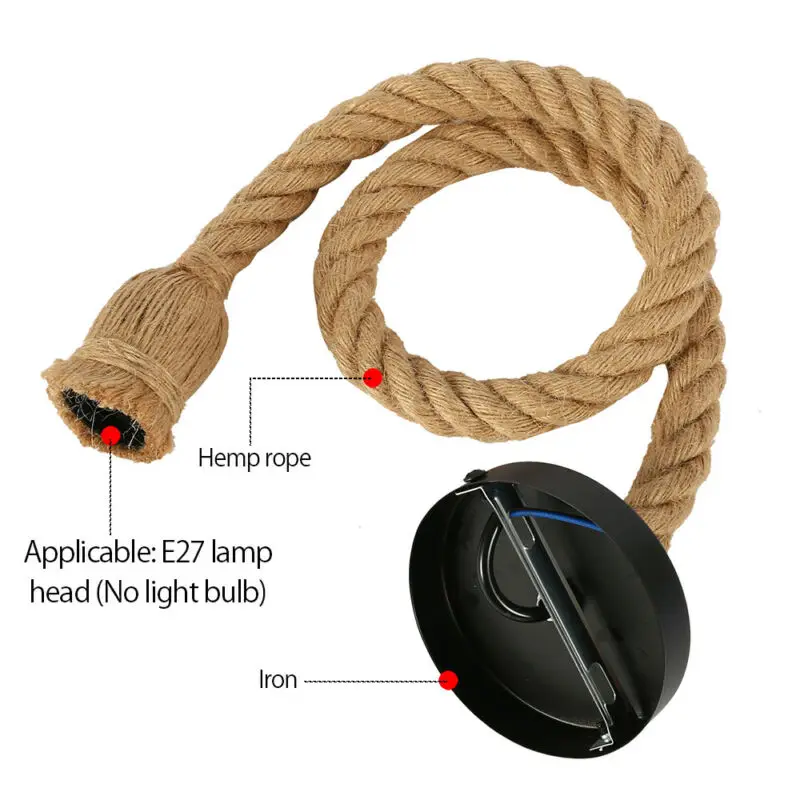 1m LED Vintage Rustic Hemp Rope Pendant Lights E27 Ceiling Light Hanging Lamp Retro Wedding Decor Christmas Decorations for Home |