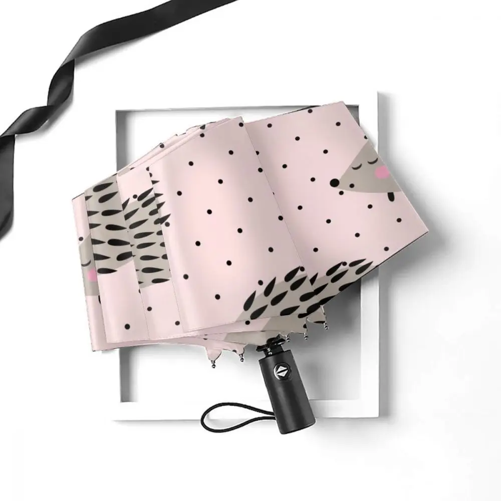 Prezzo Automatico Ombrello Da Pioggia Donne Tre-pieghevole Ombrello Hedgehog Modello Rosa Ombrello Antivento Femminile Impermeabile Parasole