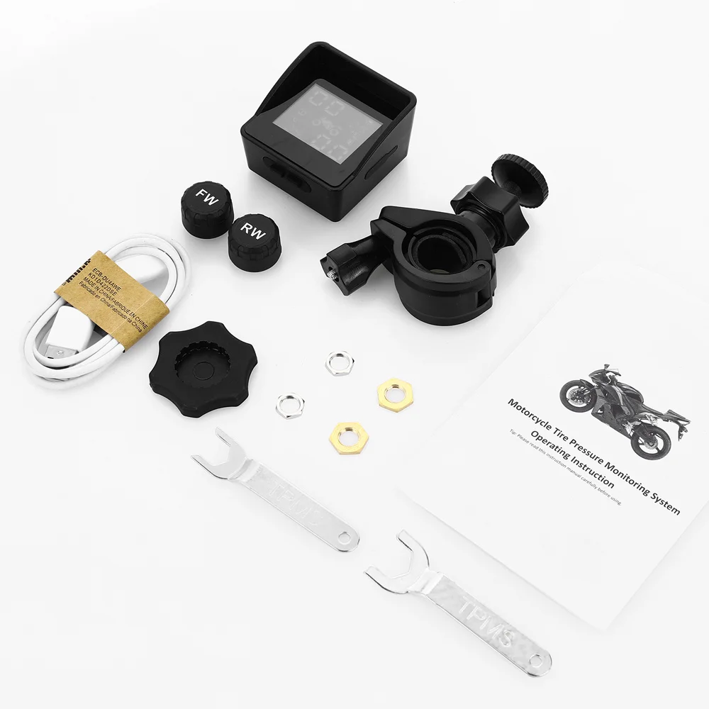 

Motorbike Tire Pressure Alarm 2PCS Sensor Tire Pressure Monitoring System Solar Energy USB Interface TPMS LCD Color Screen