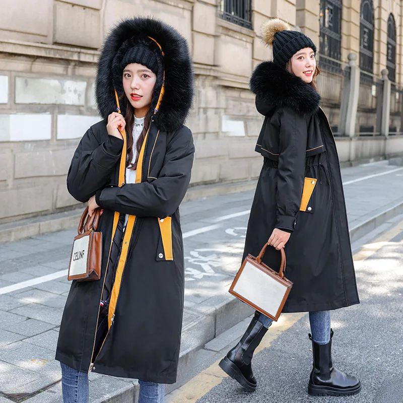 2021 Women Loose Puffer Parkas Ladies Oversize Outwear Winter New Fur Collar Long Padded Jacket Thick Hooded Cotton Padded Coats