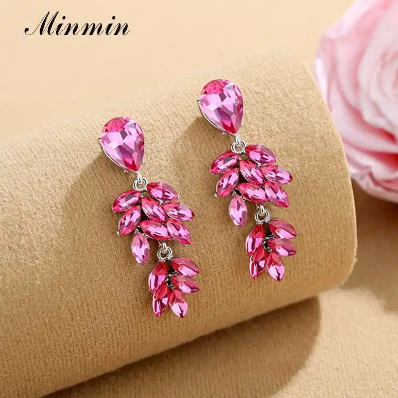 Серьги-подвески Minmin с уникальными розовыми кристаллами для женские блестящие со