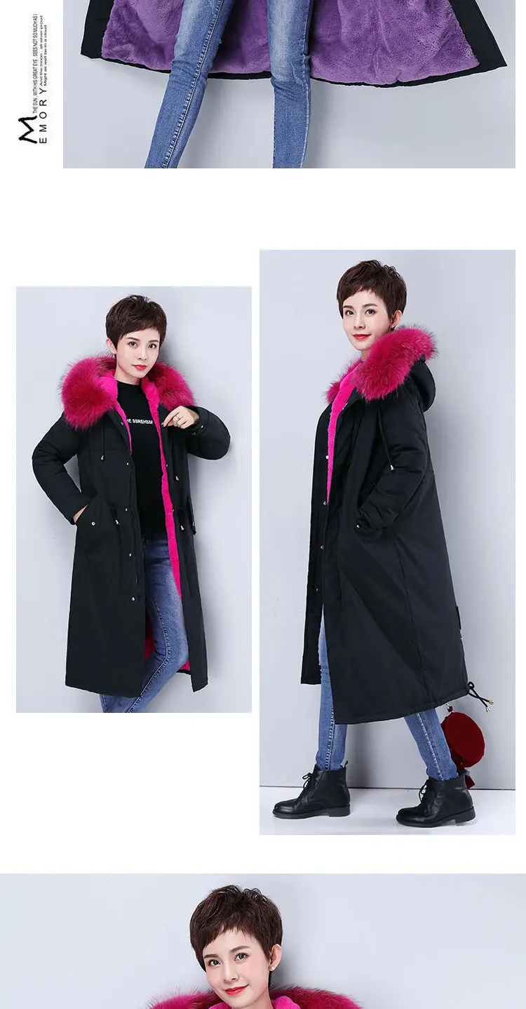 Parka Coat Long Winter Jacket Women Warm Big Fur Plus Size Female Lady Overcoat Outwear Clothes Black Windproof Tops Hat