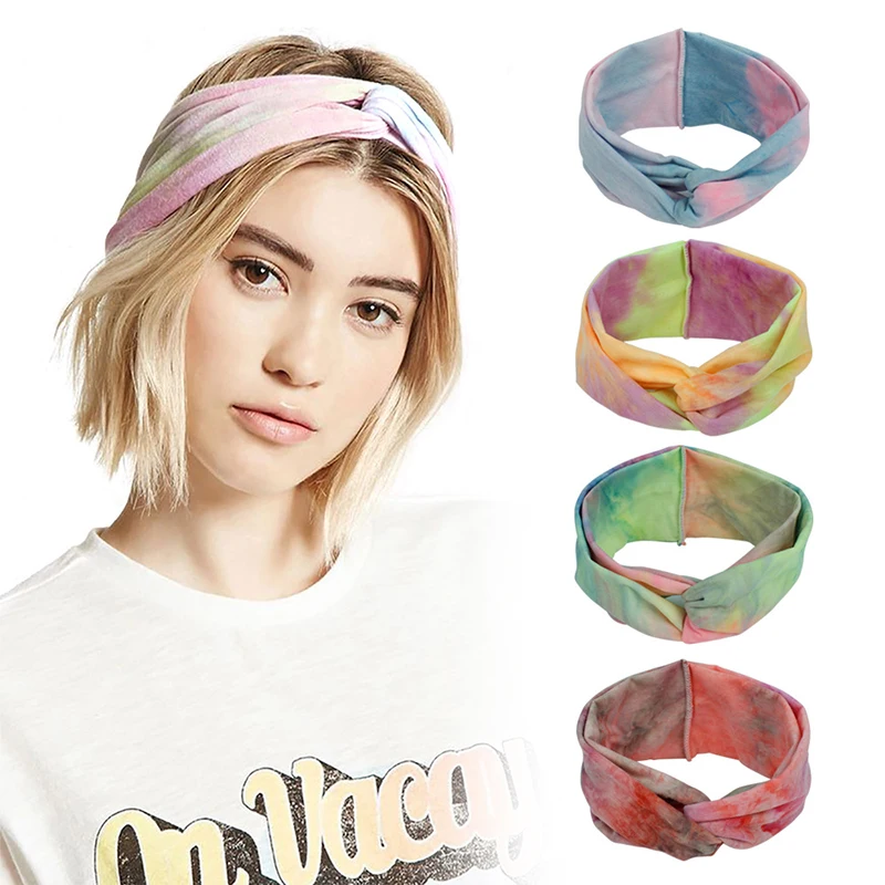 

Geebro Women Cross Knotted Wide Soft Headband Girls Casual Elastic Cloth Tie Dye Color Turban Fashion Headwear Hair Accessory