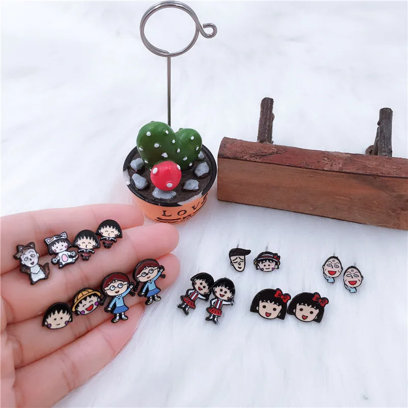 EUPNHY 8 видов стилей Chibi Maruko Chan мультфильм серьги-гвоздики японского аниме серьги-гвоздики для женщин девочек повседневные Сережки для пирсинга