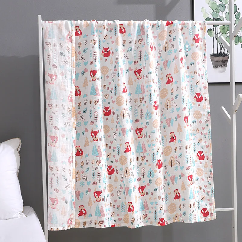 

2 Layers Muslin 100% Cotton Animal Baby Blanket Swaddle 110*120cm Soft Newborn Bath Gauze Infant Wrap Sleepsack Stroller Cover