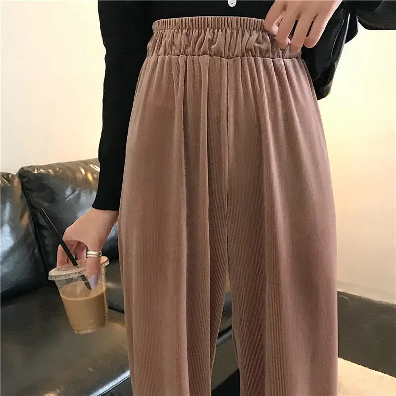 

Women Casual Pants Autumn Solid Pleuche Plus Size 4XL Vintage Loose Wide Leg Trousers Mopping Leisure Elegant OL All-match Chic