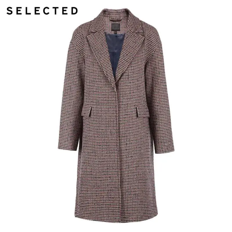 Женское шерстяное пальто с отворотами в ломаную клетку Размеры S | 418427513|