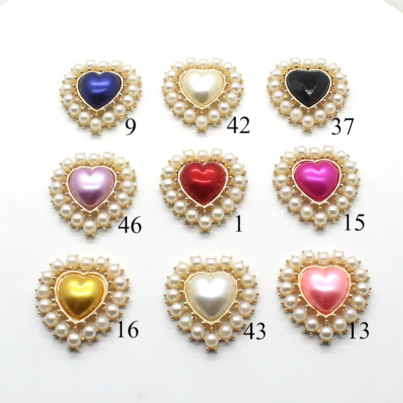 

10pcs/lot 28MM Heart Pearl Alloy Button for Clothing Diy Manualidades Accessories for Women Hair Accessories Wedding Decorative