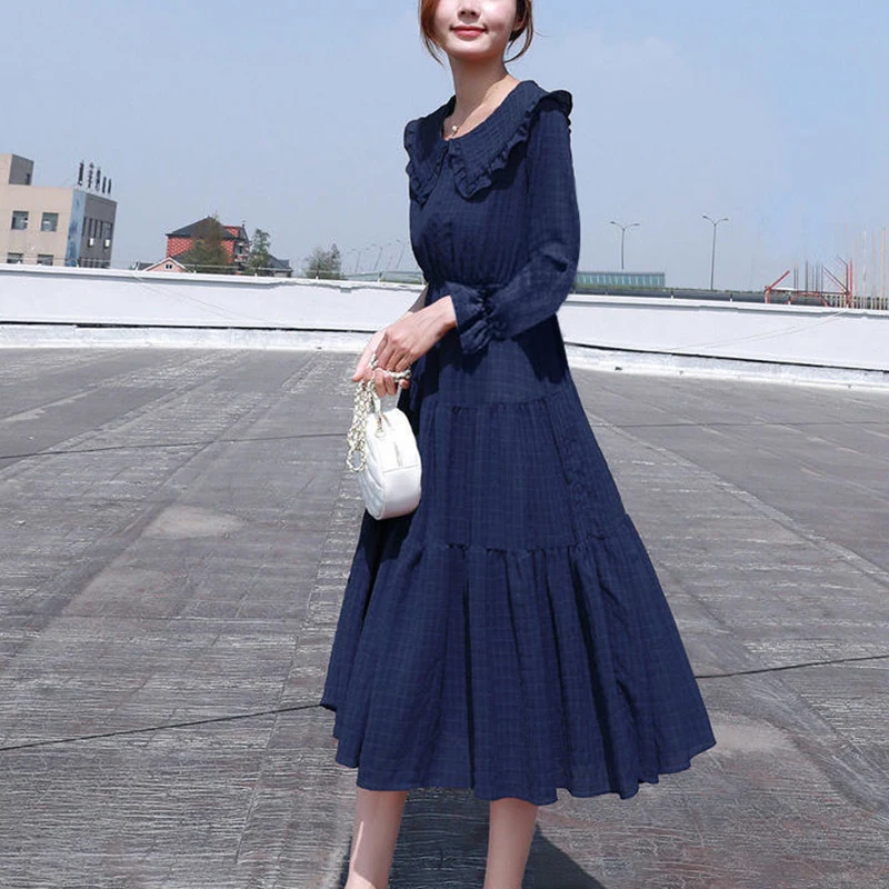 

Elegant Ruffiles Flare Sleeve Chiffon Dress Women Korean style Peter pan Collar Dresses Ladies Sweet kawayi Birthday Dress
