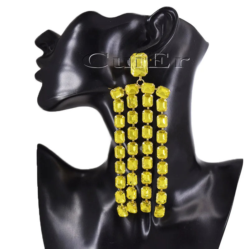 

CuiEr 5.2" Gorgeous Good quality Dangle Huge earrings for Women Rhinestones crystal Wedding Jewelry fashion show Accessories