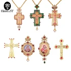 8 стилей, ожерелье из католического Креста, золотой цвет, металлические поделки, иконы, кристаллы циркона, православный крест, подарки, подвеска
