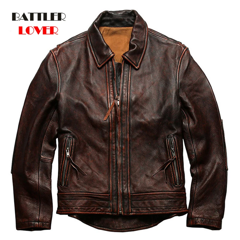 

Japan Style Genuine Cow Leather Jacket For Men 2021 Casual Natural Cowhide Slim Fit Motor Coat Young Male Overcoat Plus Size 6XL